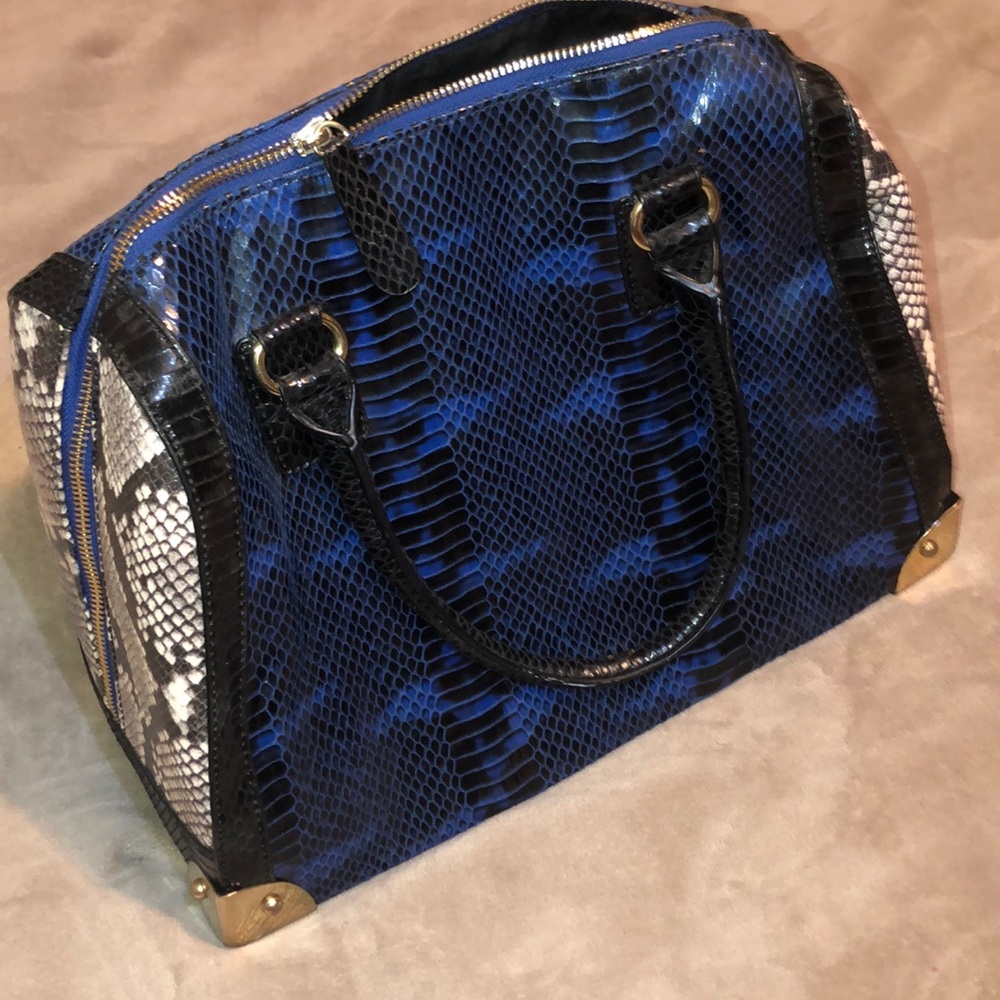 Aldo shoe+purse cobalt and indigo snake skin purse